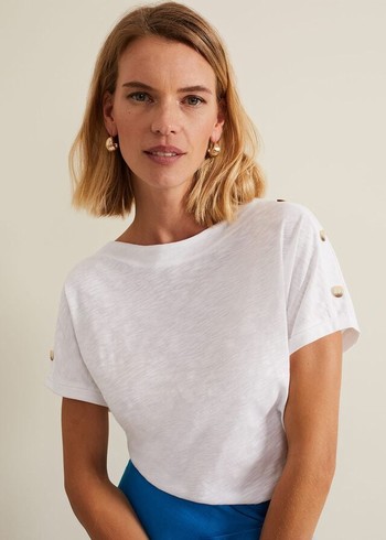 Phase Eight Suzie Button Detail T Shirts White Canada | DPLUCY-846